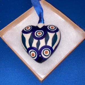 Polish pottery 3 D heart ornament
